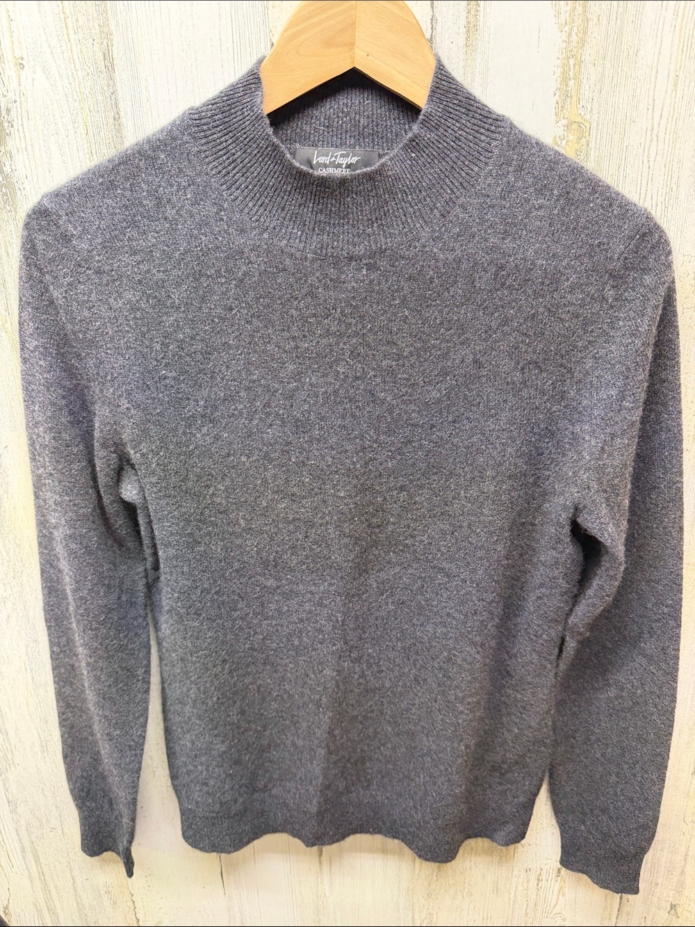 Lord & Taylor 100% Cashmere Charcoal Gray Mock Neck Sweater